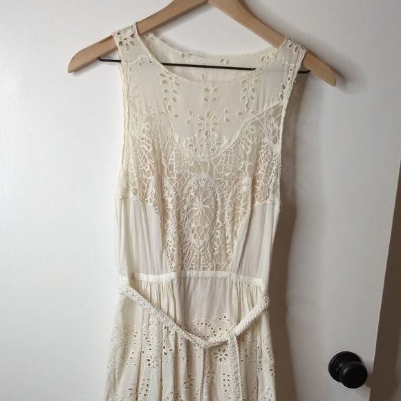 Anthropologie Dresses & Skirts - Anthropologie LIL Winward Dress Sleeveless White Ivory Eyelet & Lace Dress 4